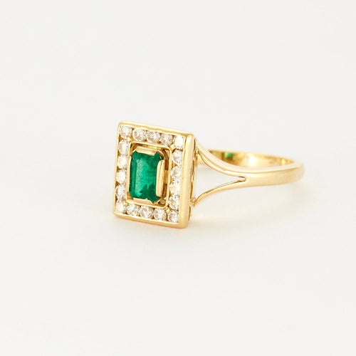 Bague 55 Bague en or jaune, émeraude et diamants 58 Facettes DV4426-1