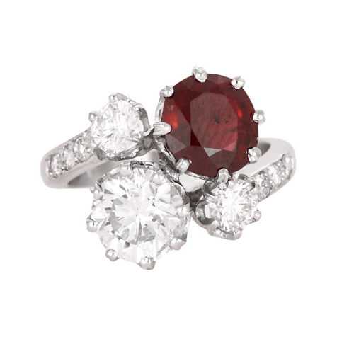 Bague 51 Bague Toi et Moi or gris diamants et rubis 58 Facettes DV0385-6