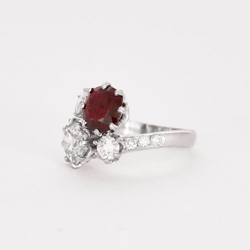 Bague 51 Bague Toi et Moi or gris diamants et rubis 58 Facettes DV0385-6