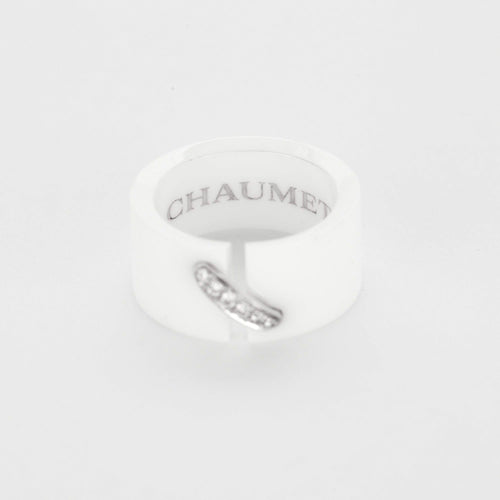 Bague 53 CHAUMET- Liens - Bague céramique blanche, or gris et diamants 58 Facettes DV0667-3