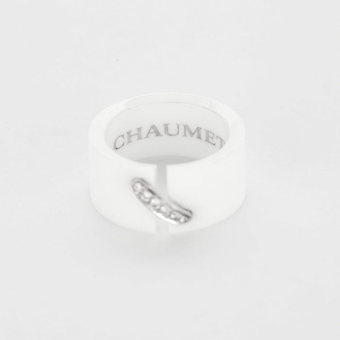 Bague 53 Chaumet- Liens - Bague céramique blanche, or gris et diamants 58 Facettes DV0667-3-53-2