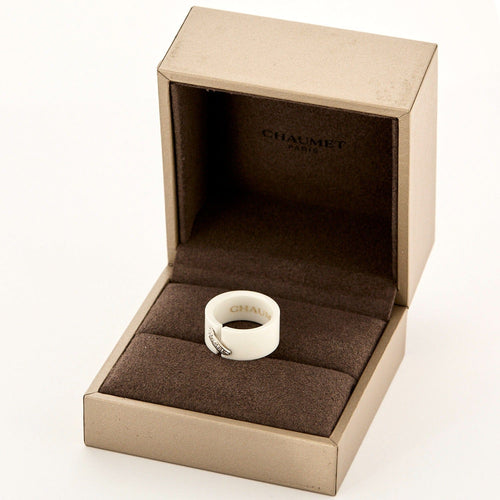 Bague 53 CHAUMET- Liens - Bague céramique blanche, or gris et diamants 58 Facettes DV0667-3