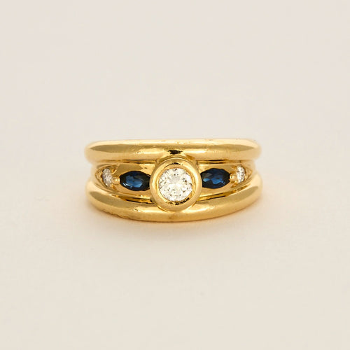 Bague en or jaune, saphir et diamants