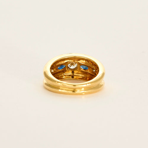 Bague en or jaune, saphir et diamants
