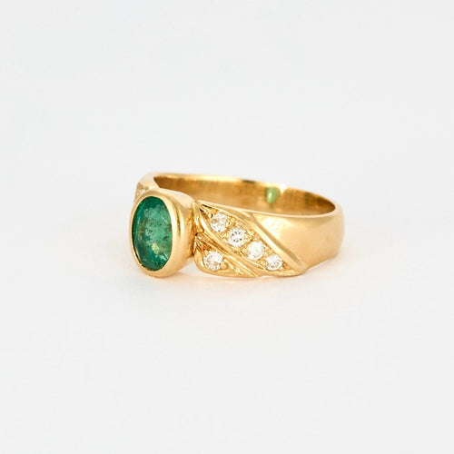 Bague 51 Bague en or jaune, émeraude et diamants 58 Facettes DV5778-3