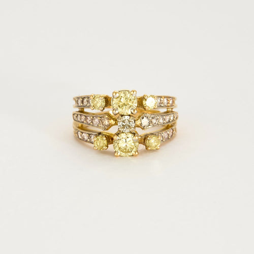 Bague bandeau à trois corps, 2 tons d'or et diamants