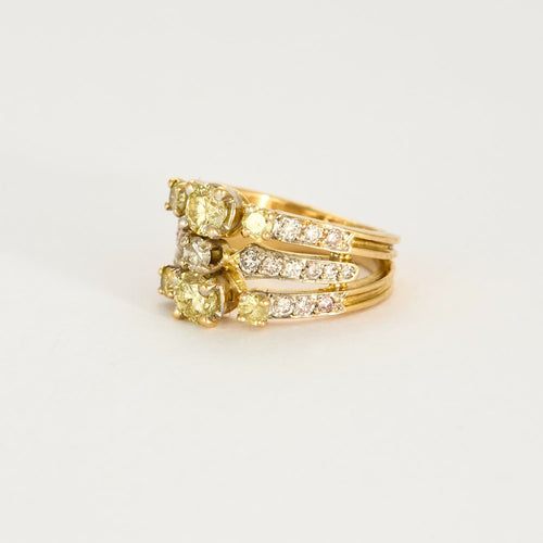 Bague bandeau à trois corps, 2 tons d'or et diamants