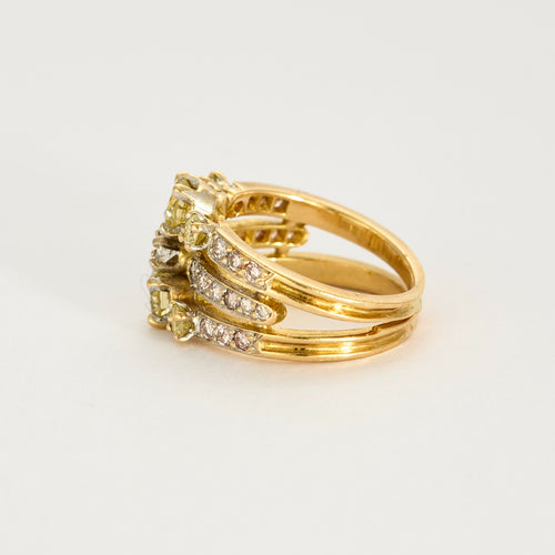 Bague bandeau à trois corps, 2 tons d'or et diamants