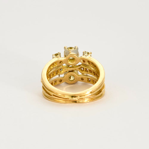 Bague bandeau à trois corps, 2 tons d'or et diamants