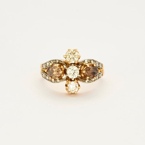 Bague 52 Bague fleur stylisée or jaune, diamants jaunes et bruns 58 Facettes DV0581-19-52-1