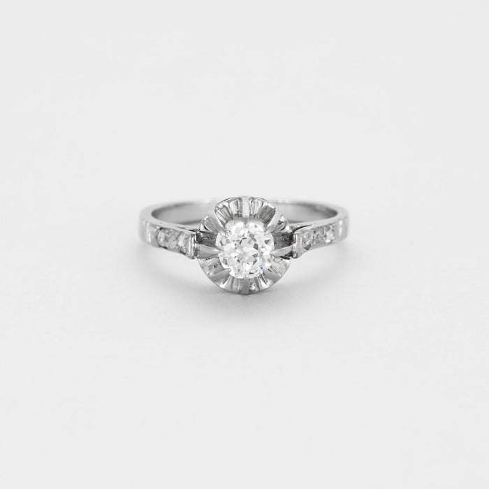 Solitaire ring platinum, white gold and diamonds