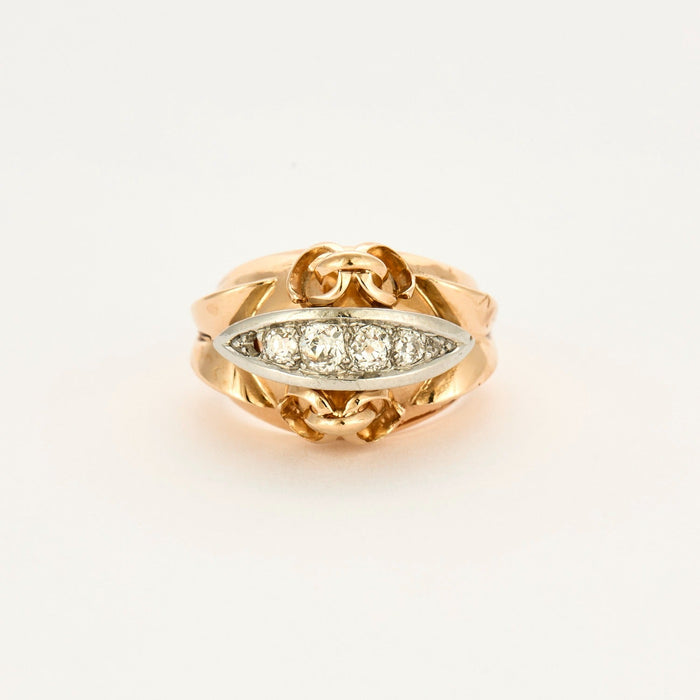 Ring in yellow gold, white gold and diamonds