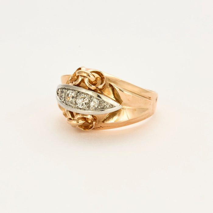 Ring in yellow gold, white gold and diamonds