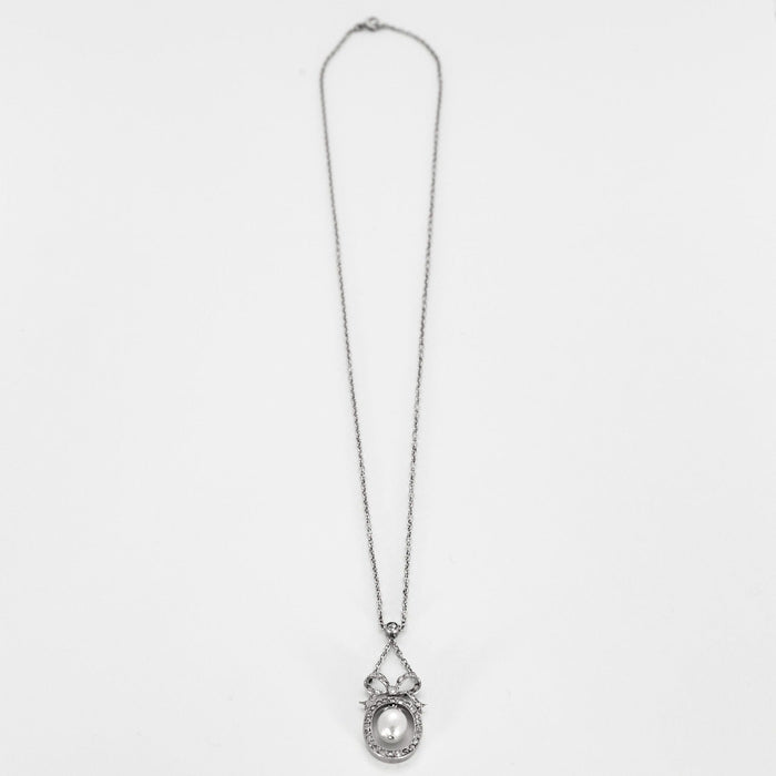 Negligee necklace in white gold with pearls and rose-cut diamonds