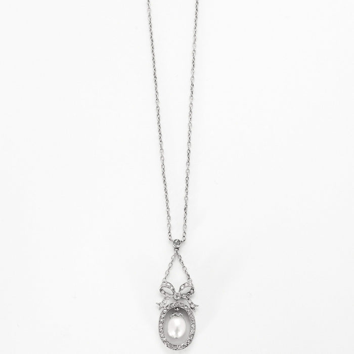 Negligee necklace in white gold with pearls and rose-cut diamonds