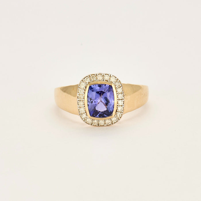 Anello giallo 14K, tanzanite e diamanti