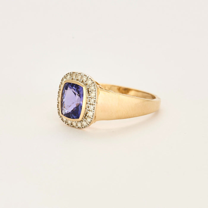 Anello giallo 14K, tanzanite e diamanti