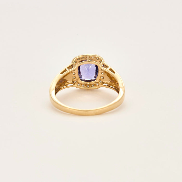 Anello giallo 14K, tanzanite e diamanti