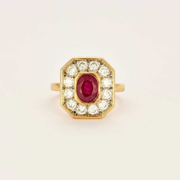 Ring in platinum, yellow gold, rubies and diamonds