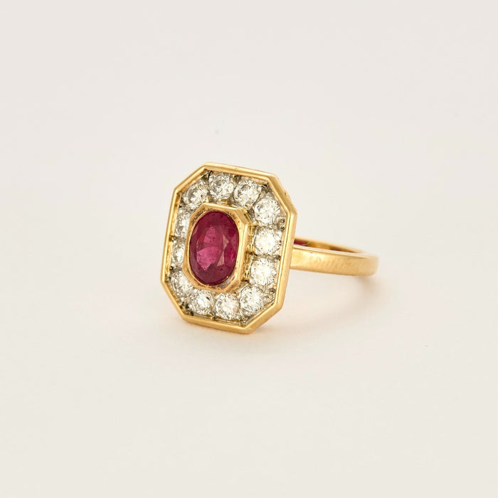 Ring in platinum, yellow gold, rubies and diamonds