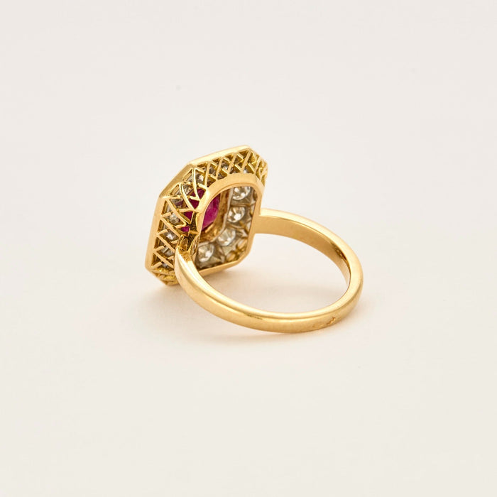 Ring in platinum, yellow gold, rubies and diamonds