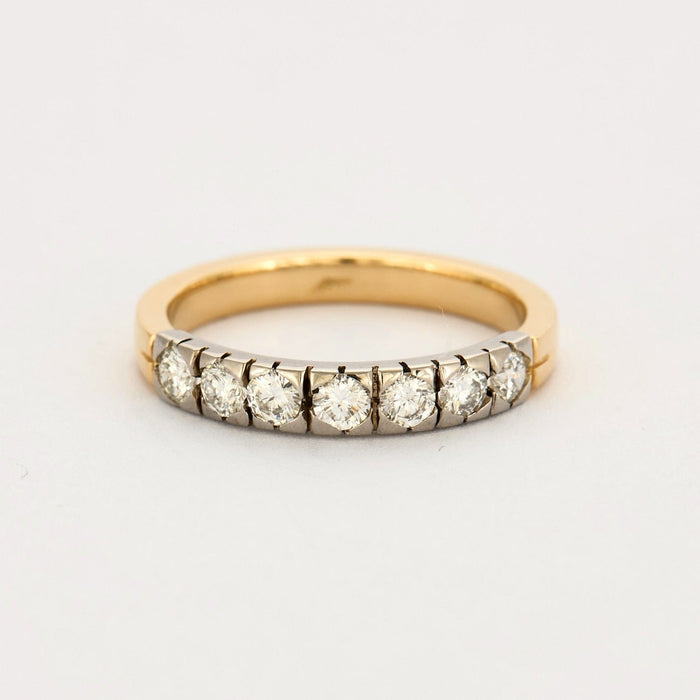 Half wedding ring with diamonds, yellow and gray gold