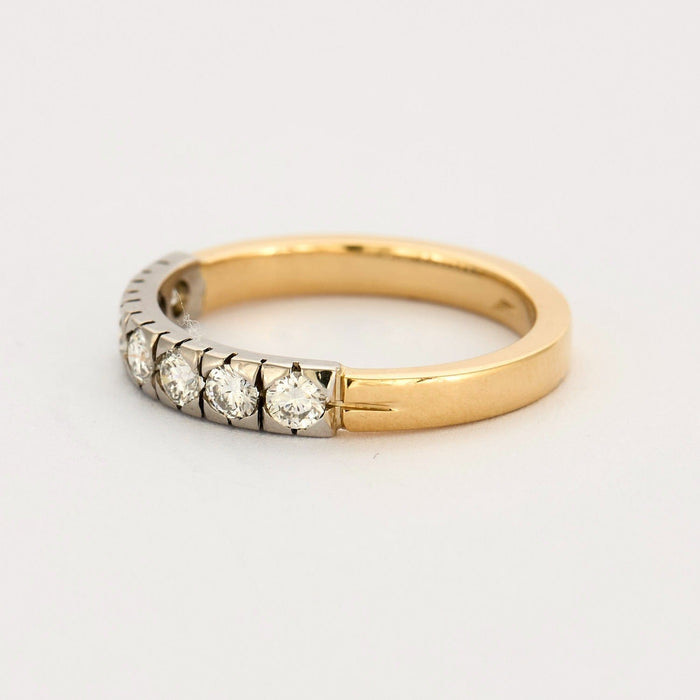 Half wedding ring with diamonds, yellow and gray gold