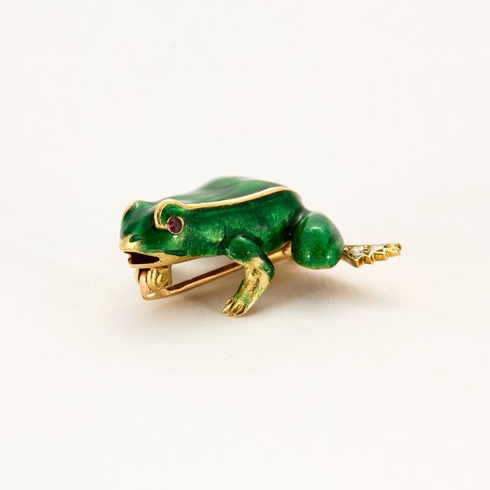 BOUCHERON - Frog brooch in yellow gold, rubies, diamonds, enamel