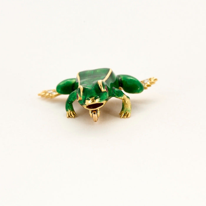 BOUCHERON - Frog brooch in yellow gold, rubies, diamonds, enamel