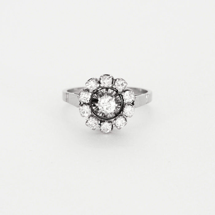 Bague 54 Bague marguerite en or gris et diamants 58 Facettes DV07276-1-54-3