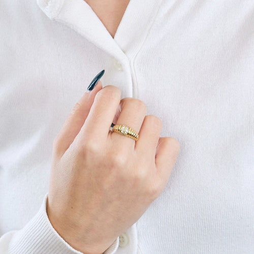 Bague 52 Bague godronnée en or jaune et diamants 58 Facettes DV0726-1