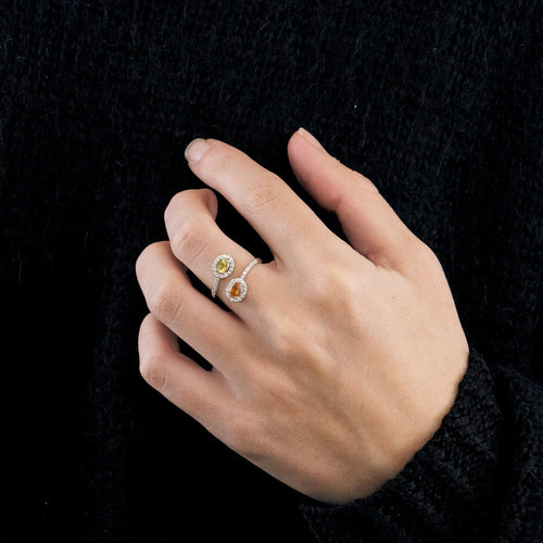 Bague 54 Bague Toi & Moi, Or gris, saphir jaune et grenat spessartite 58 Facettes DV4216-2-54