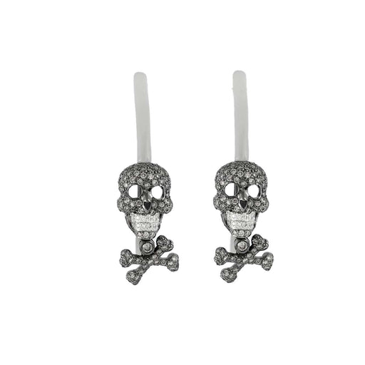 Boucles d'oreilles LYDIA COURTEILLE- Créoles Or gris, Agate blanche et Diamants 58 Facettes DV0743-1