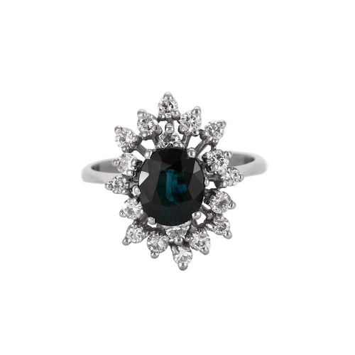 Bague 51 Marguerite or blanc, saphir et diamants 58 Facettes DV6435-2-51-2