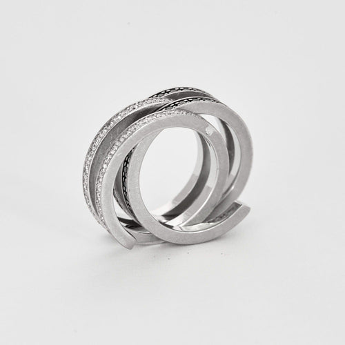 Bague 51 DINH VAN - Spirale - Deux bagues, Or blanc et Diamant 58 Facettes DV8253-2-51-1
