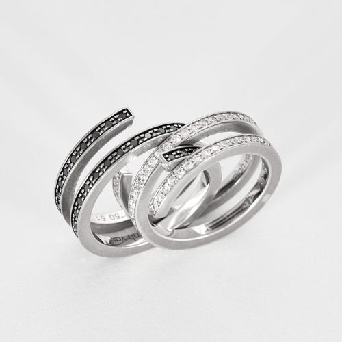 Bague 51 DINH VAN - Spirale - Deux bagues, Or blanc et Diamant 58 Facettes DV8253-2-51-1