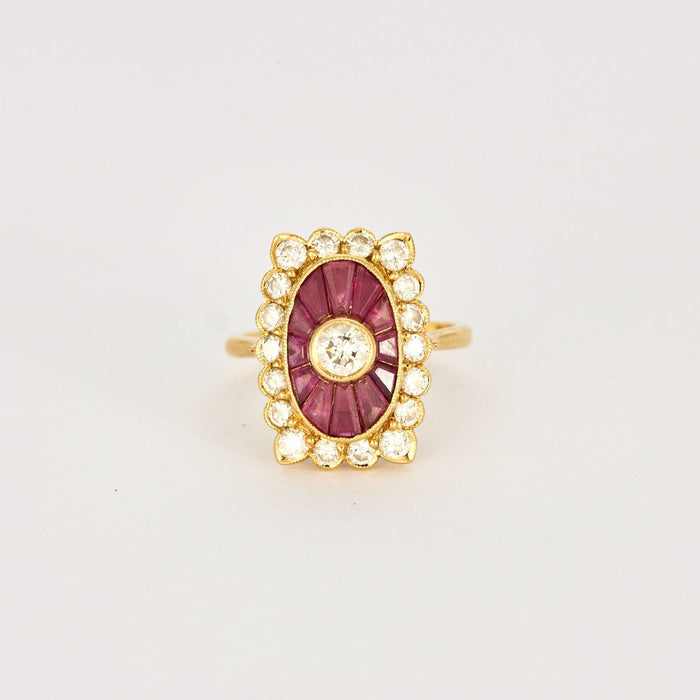 Bague 50 Bague en or jaune, rubis calibrés et diamants 58 Facettes DV7657-1-50-2