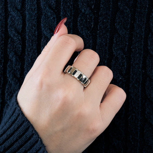 Bague 57 CHAUMET- CLASS ONE - Bague Or blanc , diamants et caoutchouc 58 Facettes DDV6969-1-57-3