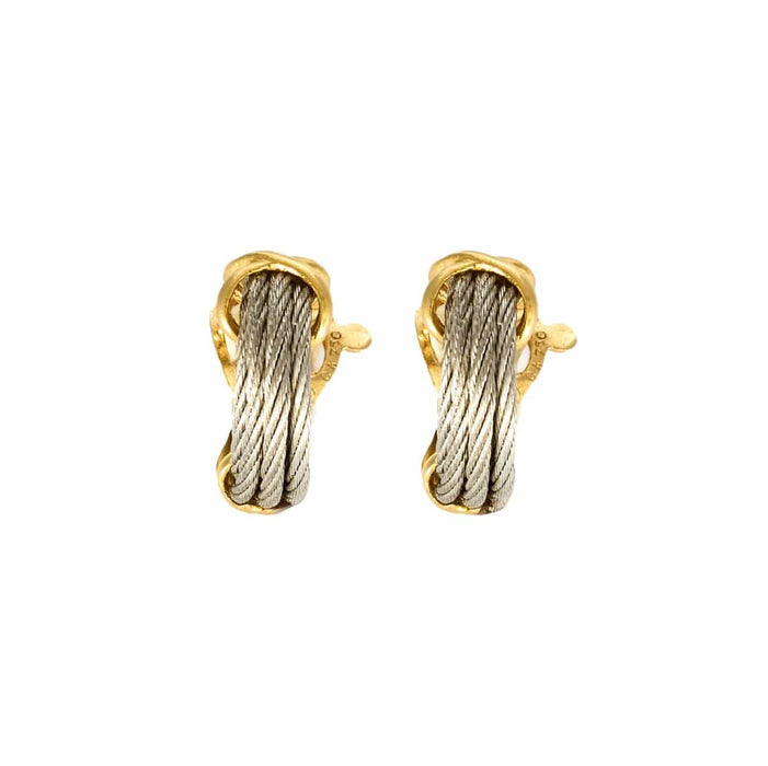 Boucles d'oreilles FRED - FORCE 10 - Créoles petit modèle en or jaune et acier 58 Facettes DDV8600-1