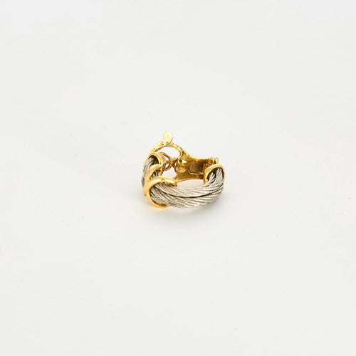 Boucles d'oreilles FRED - FORCE 10 - Créoles petit modèle en or jaune et acier 58 Facettes DDV8600-1