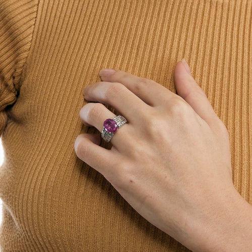 Bague 52 Bague en or gris, saphir rose et diamants 58 Facettes DV7242-5-52-1