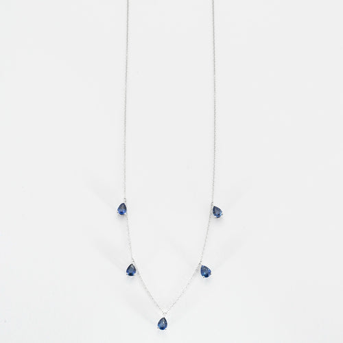 Collier or blancet saphirs taille poire en pampille