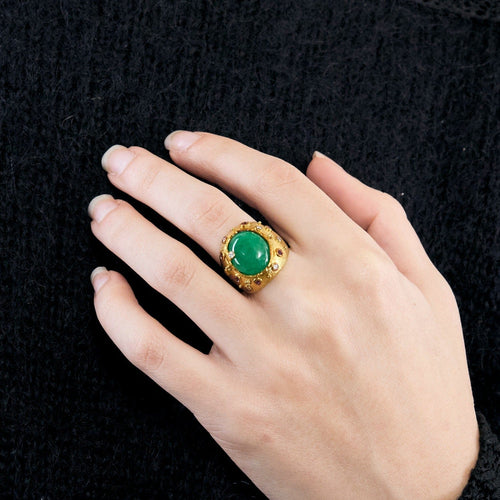 Bague 50 Bague en or jaune, jade, diamants et saphirs roses 58 Facettes DV2550-3-50-2