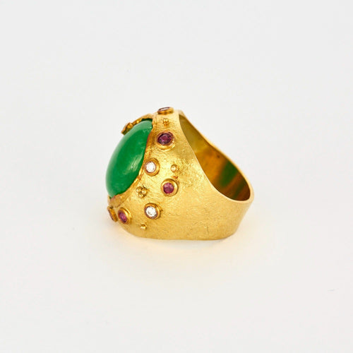 Bague 50 Bague en or jaune, jade, diamants et saphirs roses 58 Facettes DV2550-3-50-2