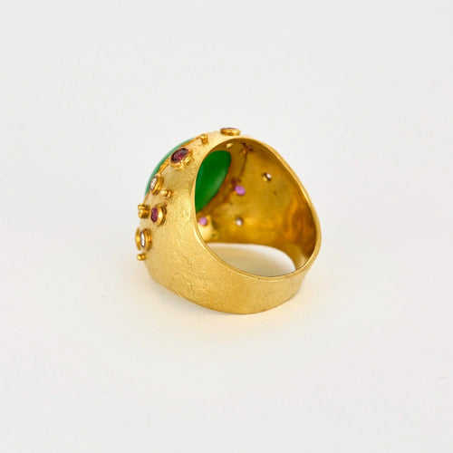 Bague 50 Bague en or jaune, jade, diamants et saphirs roses 58 Facettes DV2550-3-50-2
