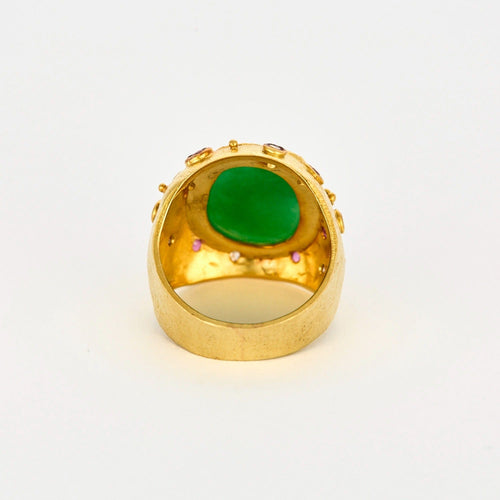 Bague 50 Bague en or jaune, jade, diamants et saphirs roses 58 Facettes DV2550-3-50-2