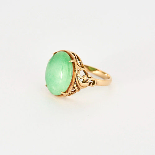 Bague 53 Bague en or jaune et cabochon de jade jadéite vert 58 Facettes DV2550-5-53-2
