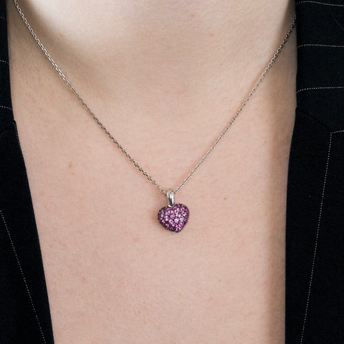 Collier CHOPARD - Collier pendentif Coeur or blanc et saphirs roses 58 Facettes DV0822-1