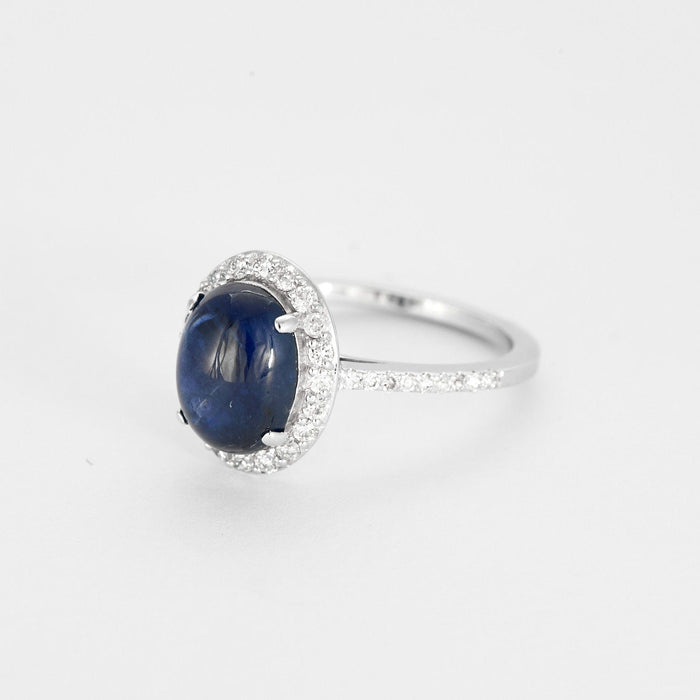 Bague 54.5 Bague or blanc, saphir cabochon et pavage de diamants 58 Facettes DV0125-8-545-2