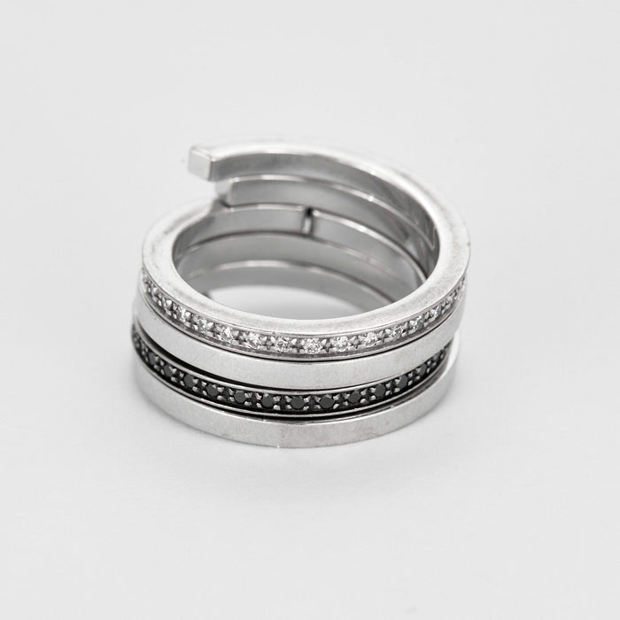 Bague 52 DINH-VAN - Spirale - Bague or blanc, diamants noirs et diamants 58 Facettes DV0821-2-52-1